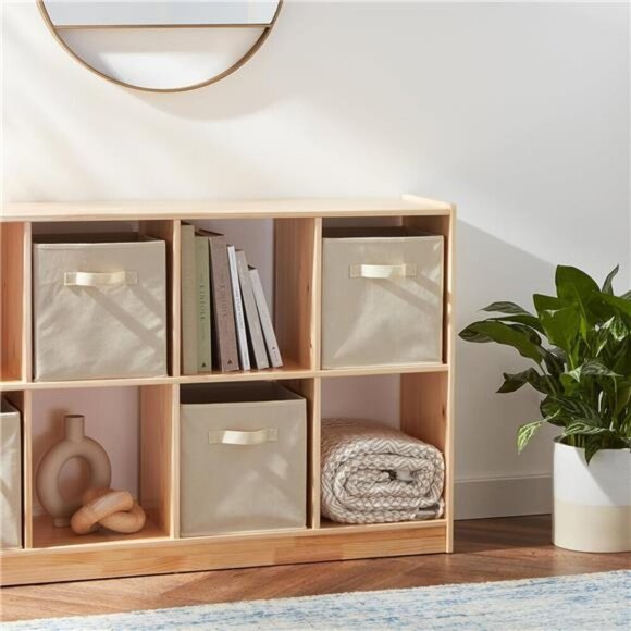 Fabric Storage Bins Set of 6 Beige Collapsible Cube Organizer with Handles - Picture 2 of 6